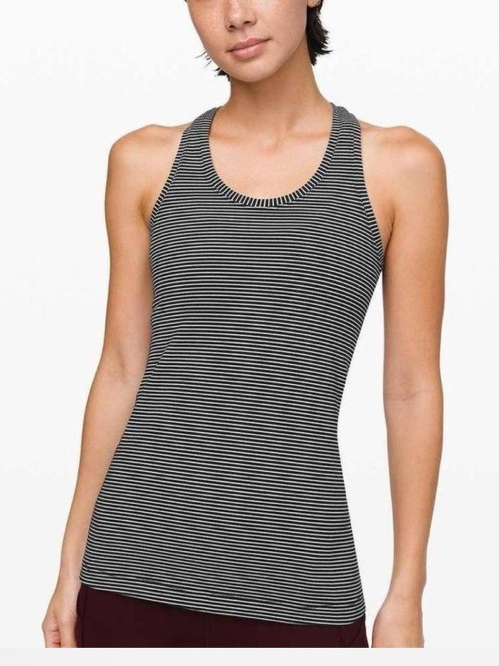 Lululemon Swiftly Black White Striped Racerback Tank Top Athleisure Yoga